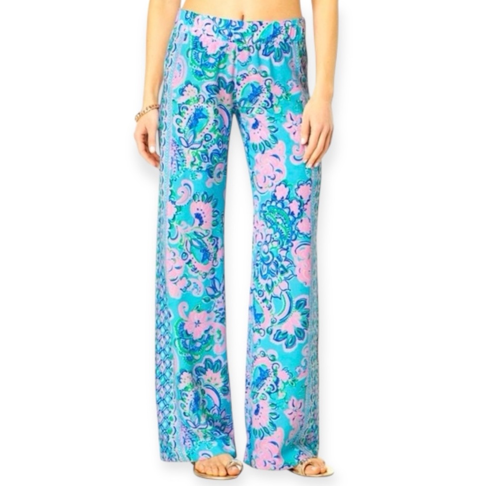 LILLY PULITZER Bal Harbour Palazzo Pants Blue Horizon Jungle Sunrise Small NWT